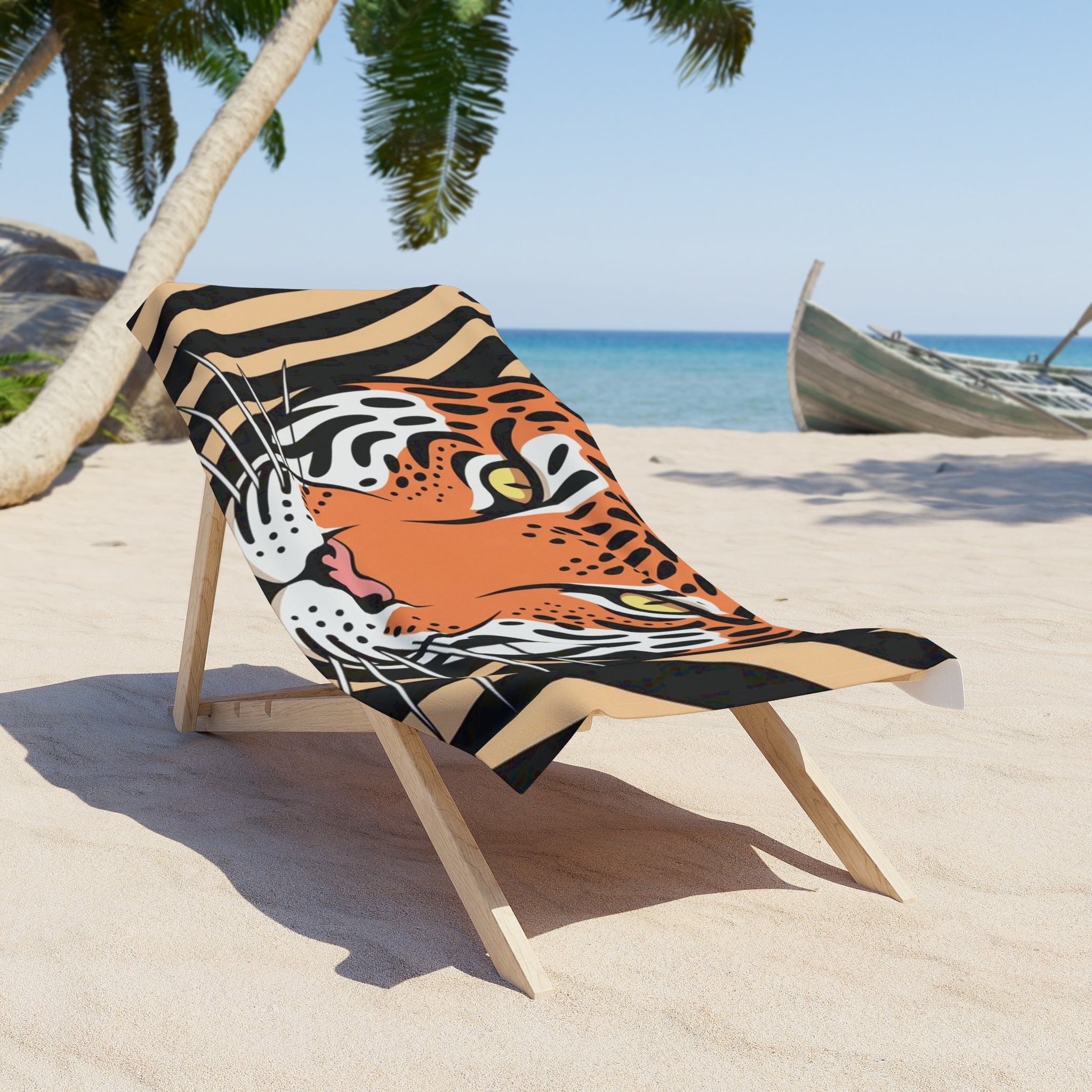 Tiger Beach Towel, Tropical Animal Print Towel, Summer Gift for Beach-Lovers, Vibrant Towel for Sunbathing, Holiday Towel for